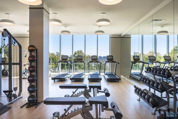 Fitness Equipment, Gym, Interior, Pendant Lights, Wood Texture Flooring