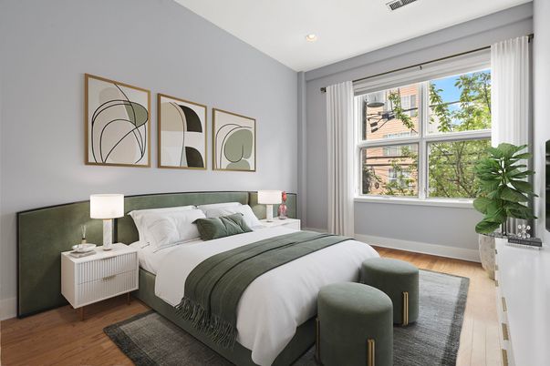 Bedroom, Interior, Recessed Lighting, Wood Texture Flooring