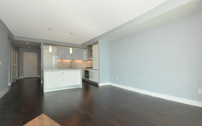 Empty room, Interior, Kitchen, Pendant Lights, Recessed Lighting, Wood Texture Flooring