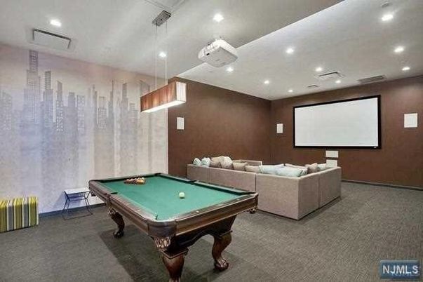 Billiard Table, Game Room, Interior, Pendant Lights, Projection Screen, Recessed Lighting, Theatre Room