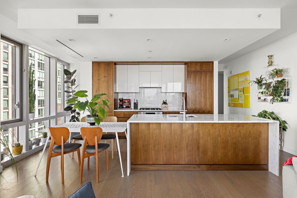 Dining room, Interior, Kitchen, Recessed Lighting, Wood Texture Flooring