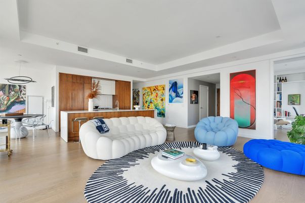 Interior, Living room, Pendant Lights, Recessed Lighting, Wood Texture Flooring
