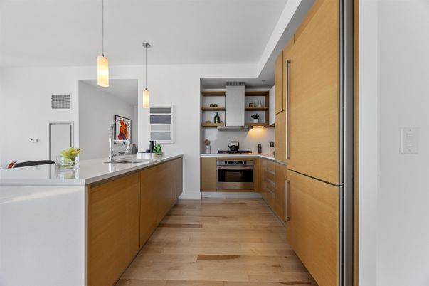 Interior, Kitchen, Pendant Lights, Stainless Steel Appliances, Wood Texture Flooring