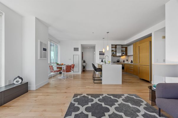 Dining room, Interior, Kitchen, Pendant Lights, Recessed Lighting, Wood Texture Flooring
