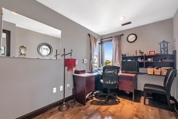 Home Office, Interior, Recessed Lighting, Wood Texture Flooring