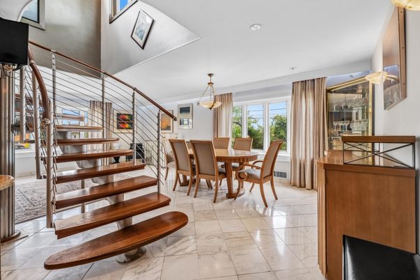 Dining room, Interior, Marble, Pendant Lights, Recessed Lighting