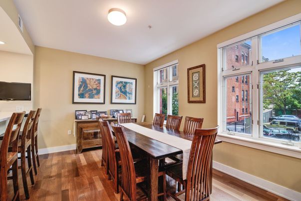 Dining room, Interior, Recessed Lighting, Wood Texture Flooring