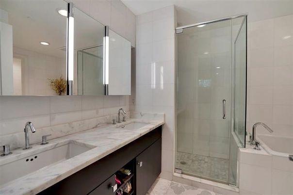 Bathroom, Dual Sink Vanities, Glass Shower, Interior, Recessed Lighting