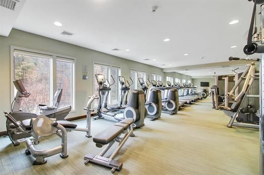 Fitness Equipment, Gym, Interior, Recessed Lighting, Wood Texture Flooring