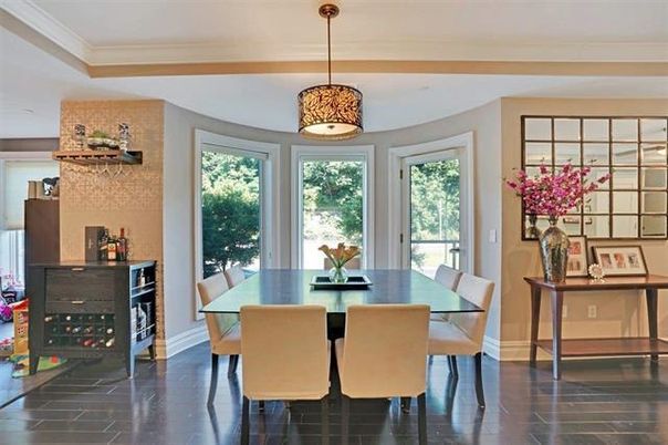 Dining room, Interior, Marble, Pendant Lights