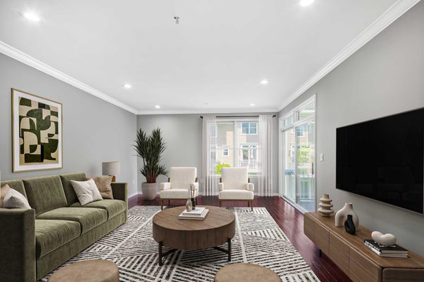Interior, Living room, Recessed Lighting, Wood Texture Flooring