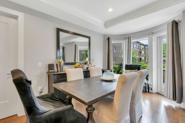 Dining room, Interior, Recessed Lighting, Wood Texture Flooring