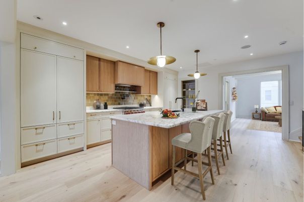 Interior, Kitchen, Pendant Lights, Recessed Lighting, Wood Texture Flooring