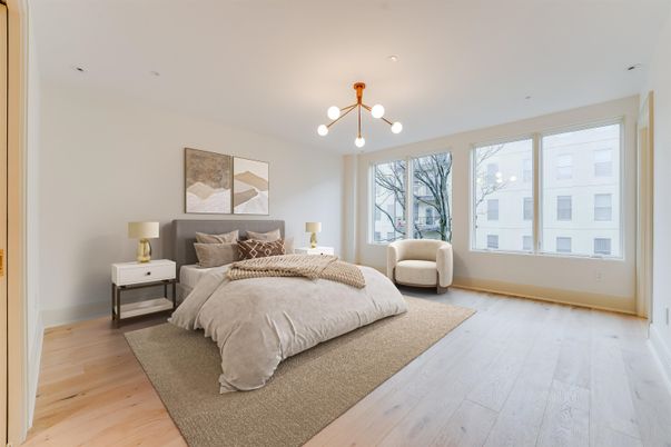 Bedroom, Interior, Pendant Lights, Wood Texture Flooring