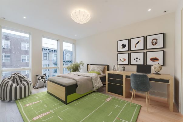 Bedroom, Home Office, Interior, Recessed Lighting, Wood Texture Flooring