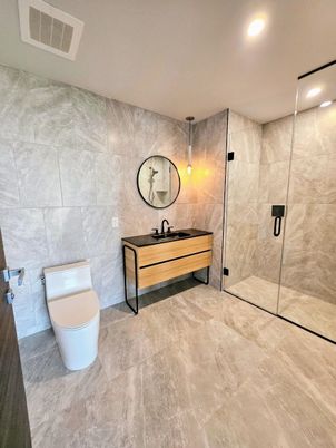 Bathroom, Glass Shower, Interior, Recessed Lighting