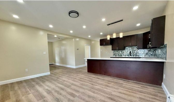 Interior, Kitchen, Pendant Lights, Recessed Lighting, Wood Texture Flooring