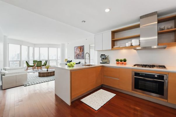 Interior, Kitchen, Living room, Recessed Lighting, Wood Texture Flooring