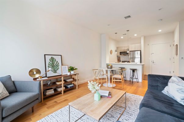 Dining room, Interior, Kitchen, Living room, Recessed Lighting, Stainless Steel Appliances, Wood Texture Flooring