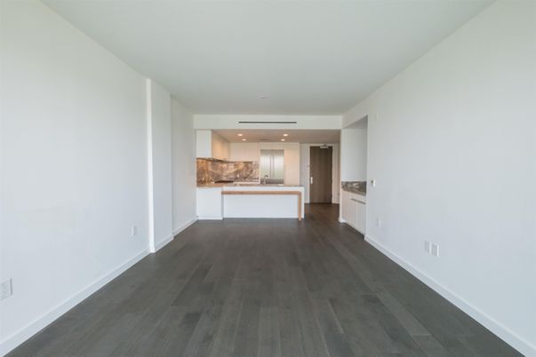 Empty room, Interior, Kitchen, Recessed Lighting, Wood Texture Flooring