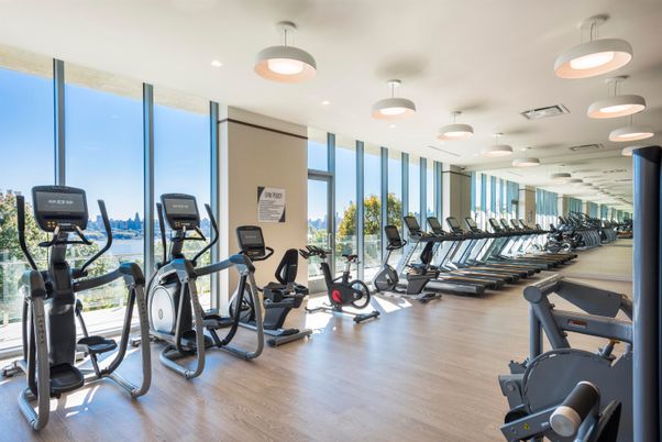 Fitness Equipment, Gym, Interior, Recessed Lighting, Wood Texture Flooring