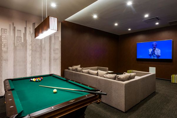 Billiard Table, Game Room, Interior, Pendant Lights, Recessed Lighting
