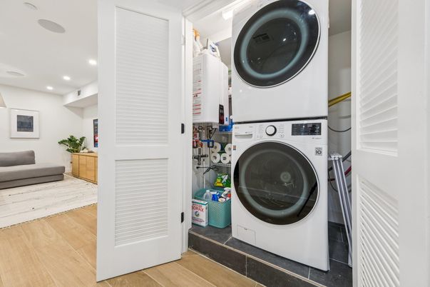 Interior, Recessed Lighting, Utility Closets, Washer, Wood Texture Flooring