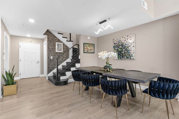 Dining room, Interior, Recessed Lighting, Wood Texture Flooring