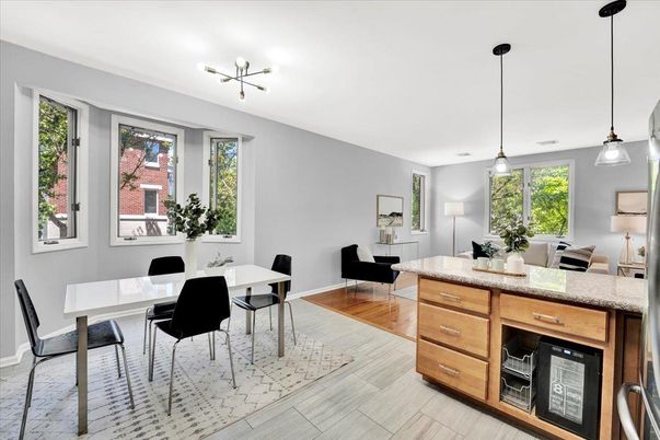 Dining room, Interior, Living room, Pendant Lights, Wood Texture Flooring
