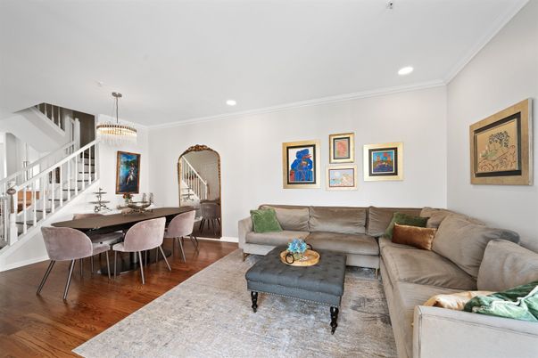 Chandelier, Dining room, Interior, Living room, Recessed Lighting, Wood Texture Flooring