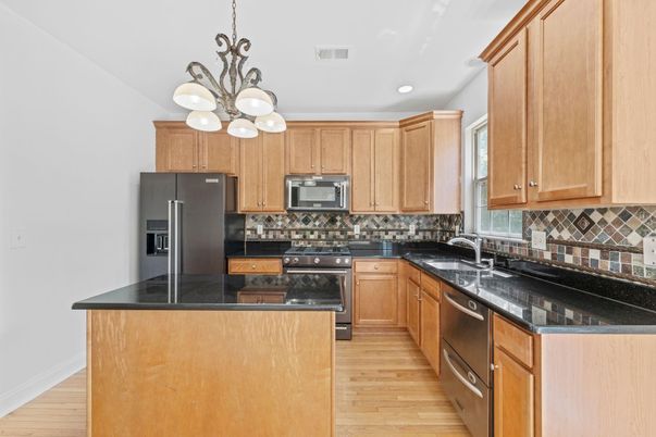 Chandelier, Interior, Kitchen, Recessed Lighting, Wood Texture Flooring