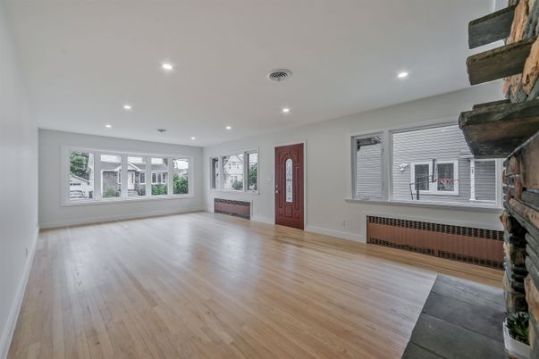 Empty room, Fireplace, Interior, Recessed Lighting, Wood Texture Flooring