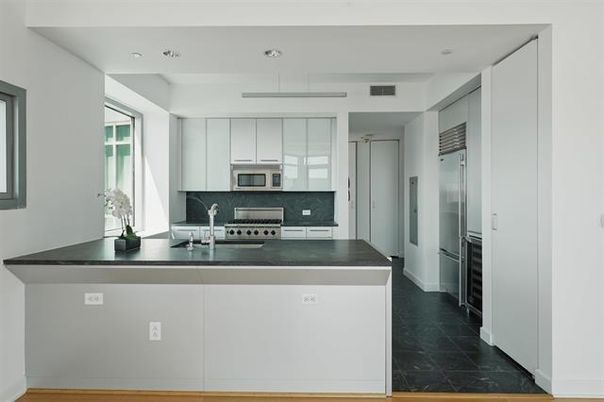 Interior, Kitchen, Marble, Pendant Lights, Recessed Lighting, Stainless Steel Appliances