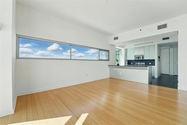 Empty room, Interior, Kitchen, Stainless Steel Appliances, Wood Texture Flooring