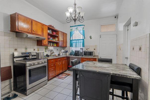 Chandelier, Interior, Kitchen, Stainless Steel Appliances