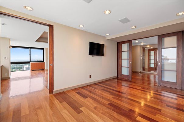Empty room, Interior, Recessed Lighting, Wood Texture Flooring