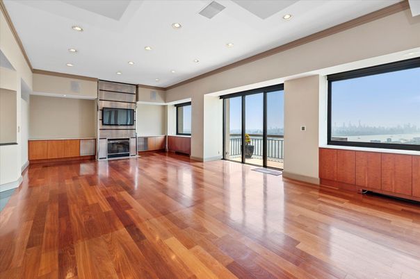 Empty room, Fireplace, Interior, Recessed Lighting, Wood Texture Flooring