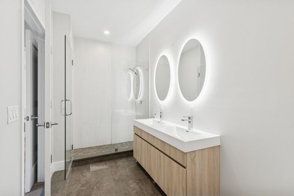 Bathroom, Dual Sink Vanities, Glass Shower, Interior, Recessed Lighting