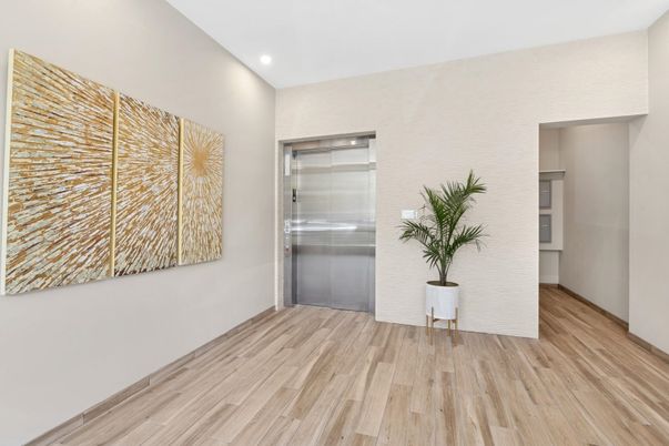 Elevator, Empty room, Interior, Recessed Lighting, Wood Texture Flooring