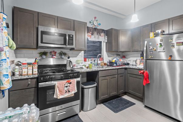 Interior, Kitchen, Pendant Lights, Stainless Steel Appliances, Wood Texture Flooring