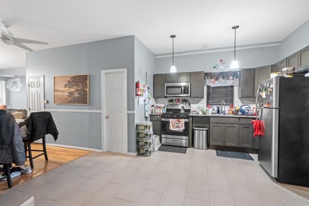 Interior, Kitchen, Pendant Lights, Stainless Steel Appliances, Wood Texture Flooring