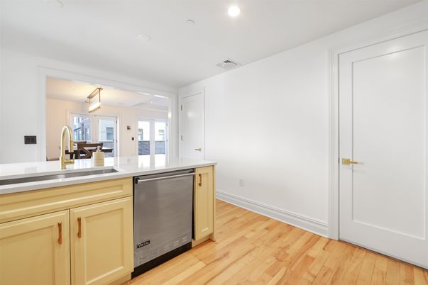 Dining room, Interior, Kitchen, Recessed Lighting, Wood Texture Flooring