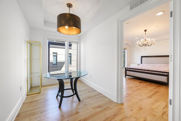 Bedroom, Chandelier, Interior, Pendant Lights, Recessed Lighting, Wood Texture Flooring