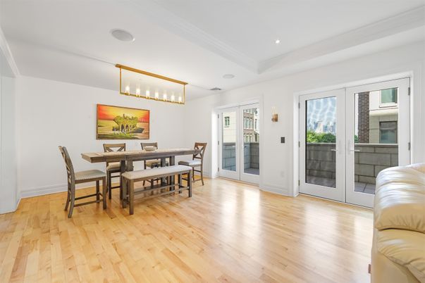 Dining room, Interior, Recessed Lighting, Wood Texture Flooring