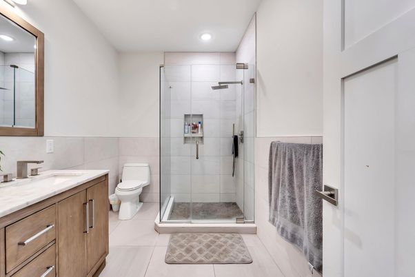 Bathroom, Glass Shower, Interior, Recessed Lighting