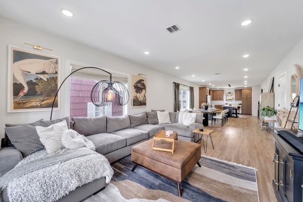 Dining room, Interior, Kitchen, Living room, Pendant Lights, Recessed Lighting, Wood Texture Flooring