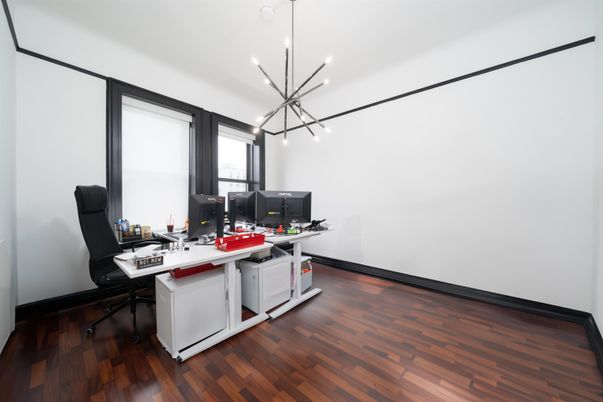 Home Office, Interior, Pendant Lights, Wood Texture Flooring