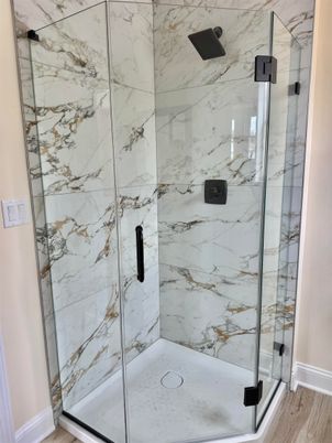 Bathroom, Glass Shower, Interior, Marble Walls