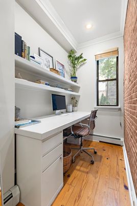 Home Office, Interior, Recessed Lighting, Stone Walls, Wood Texture Flooring