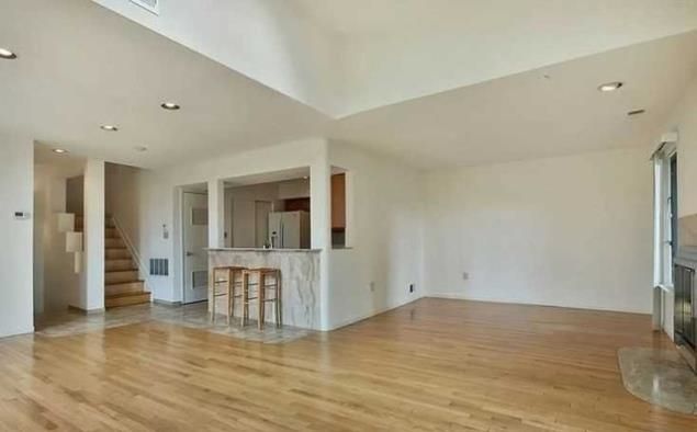 Empty room, Interior, Kitchen, Recessed Lighting, Wood Texture Flooring